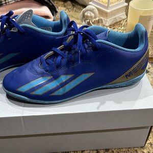 AdidasX Crazyfast Messi Club Youth indoor Blue and Gold Soccer Shoes
